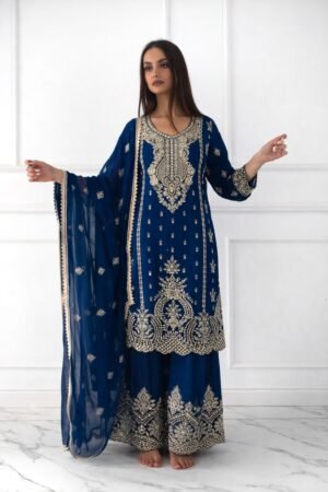 stitched AK-643   Upcoming New Ready To Wear Collection 3 Piece Fancy Top With Beautiful Sharara And Dupatta
