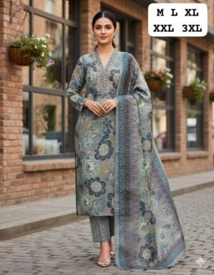 Alternative view of stitched NEW EXCLUSIVE RICH COLLECTION   HANDWORK KURTI WITH PANT AND DUPPTA SET