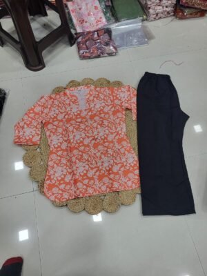 Alternative view of stitched New Lonching Co-ord set   Catlog name - Zamkudi-2 Orange Cloth details-Top -Rayon slub with digital print