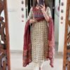 stitched AJRAKH PRINTS  Beutiful AJRAKH 🪻 Digital prints pathch Work Muslin suit set Printed on all over Kurta Paired up with Pure chanderi Silk Premium pents Mul cotton Dupatta
