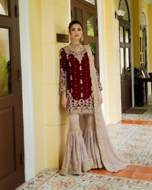 stitched Presenting New Designer Party wear Eid Collection Pure Heavy Faux Georgette With Heavy Embroidery Coding Dori-Sequence Work Top-Bottom And Dupatta Set Fully Stitched Ready To Wear