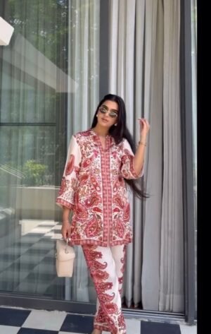 stitched Launching New  Đěsigner Party Wear Look Printed Pur Malai Satin Long 2Pc Co-Ord Set   LADY LOOK-018