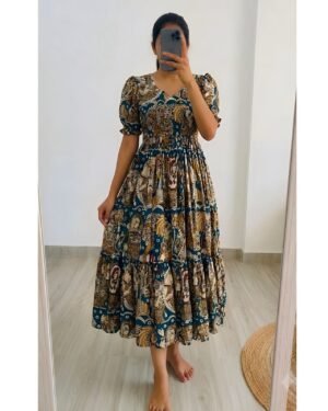 stitched Mox Creation New Launching  Maxi gown   Kalmkari Maxi gown soft Maslin cotton with digital print.