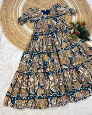 Alternative view of stitched Mox Creation New Launching  Maxi gown   Kalmkari Maxi gown soft Maslin cotton with digital print.