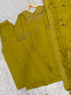 stitched  Kurti (Stitched)  Viscose Mango Silk  Multi Embroidery Thread with Beautiful Hand Work