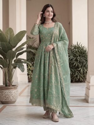 stitched Anarkali Goun Set Collection  Royal Anarkali that speaks elegance in every thread  Intricate golden embroidery, timeless festive charm ❤️ Graceful flow, perfect for weddings & celebrations  Where tradition meets modern royalty.  Dn: AK ON5170