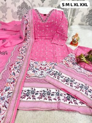 Alternative view of stitched *HAND WORK  IN V NECK ROUND KURTI WITH  PLAZZO PENTS AND DUPATTA SET*🪡