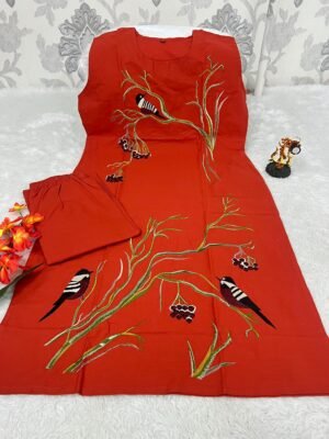 Alternative view of stitched CORD SET  STRIGHT CUT KURTI WITH PLAZO  PURE HAVY COTTON FABRIC 🪡  FULL EMBROIDERY WORK NACK & BORDER