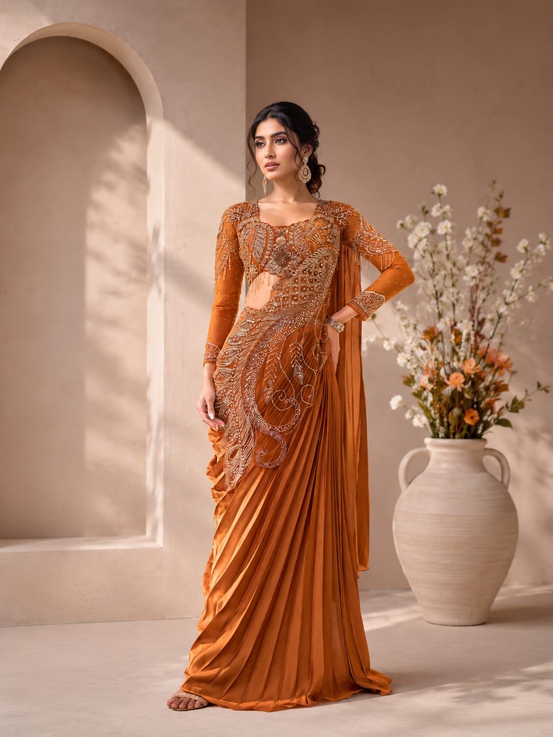 stitched MOST TRENDING READY-TO-WEAR DRAPE SAREE AK 9337