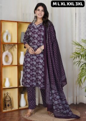 stitched Pure fine Cotton 60-60 fabric Sequence work Kurti Paired Cotton Pant with Cotton Dupatta