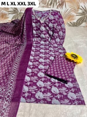 Alternative view of stitched Pure fine Cotton 60-60 fabric Sequence work Kurti Paired Cotton Pant with Cotton Dupatta