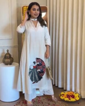 stitched Featuring Beautiful Suit Sets in PURE KHADI COTTON Top With Plazzo, it is beautifully decorated with Multi thread work desgins