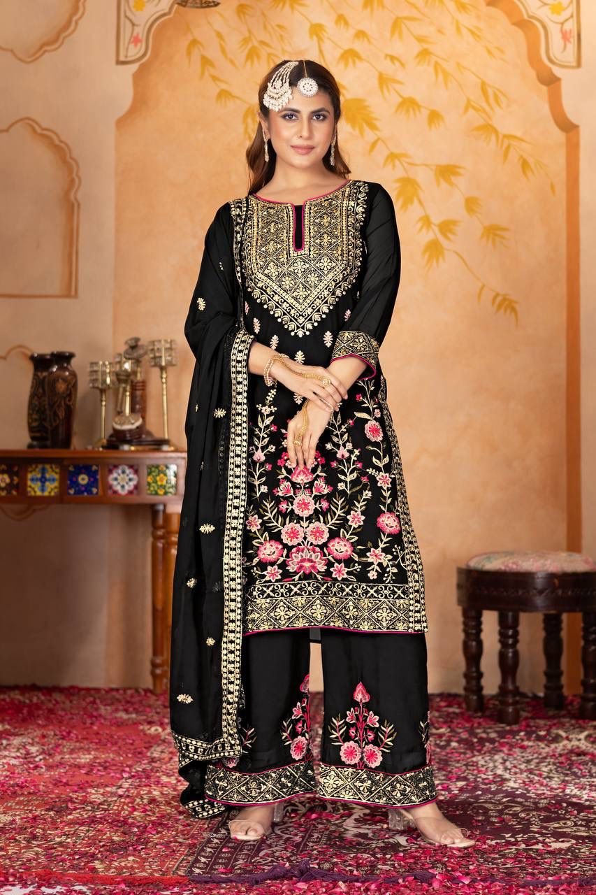 stitched DESIGNER PARTY WEAR 3 PIS SUIT COLLECTION* CODE :- AK- 1686