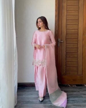 stitched DESIGNER HEAVY NATURAL CREAP EMBROIDERED SEQUENCE WORK WITH FANCY TOP-PENT DUPATTA SET  CODE :-AK-216