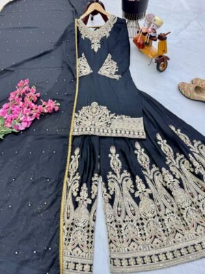 stitched AK-Series New Designer Party Sharara Suit & Dupatta Set
