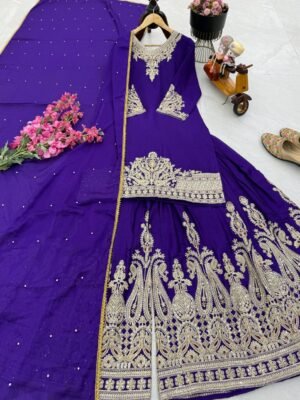 Alternative view of stitched AK-Series New Designer Party Sharara Suit & Dupatta Set
