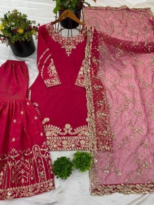 Alternative view of stitched Presenting  New 60gm Georgette Designer Party Wear Look Top-Plazzo and Dupatta With Heavy Embroidery Work