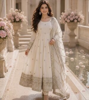 stitched Launching New  Đěsigner Party Wear Look Fancy Anarkali Gown,Dupatta & Bottom Set AK LOOK-034