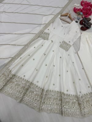 Alternative view of stitched Launching New  Đěsigner Party Wear Look Fancy Anarkali Gown,Dupatta & Bottom Set AK LOOK-034