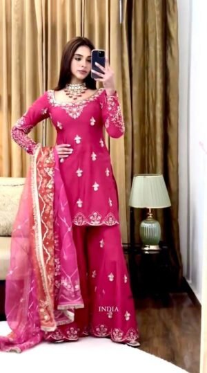 stitched Launching New Design *(Top&Sarara&dupatta) Reddy To Wear Look Design*AK-: 1223