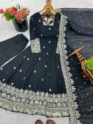Alternative view of stitched Exclusive Trending Designer Gown with Heavy sequence embroidery work Dupatta