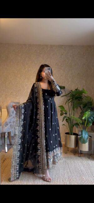 stitched Exclusive Trending Designer Gown with Heavy sequence embroidery work Dupatta