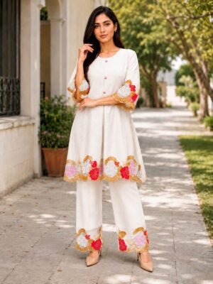 stitched   Party Wear Look Pure Mul Chanderi & CORD SET Set AF:-1002