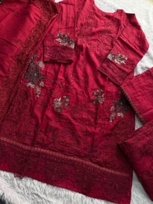 Alternative view of semi stitched Code 13 and 14 semi stitched  Heavy embroidered cambric cotton beautiful semi stitched suits with beautiful emb. Cotton bottoms unstitched Kota cheks dupattas
