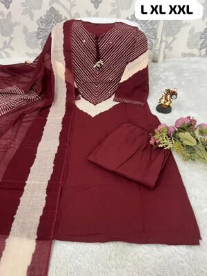 Looking to update your ethnic wardrobe? Check out this stunning Bandhani Suit Set—perfect for daily wear, office, or small gatherings     Fabric:  Pure Cotto