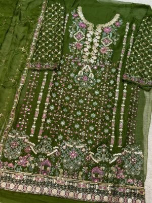 Alternative view of Designer Unstitched Kurta Pant Dupatta Set  DINTING chiffon Heavy  with heavy embroidery with