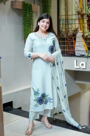 Launching New Đěsigner Summer Special Pure Lilan With Print Daily Or Office Wear Look Pure Lilan Top With Pent & Dupatta Set
