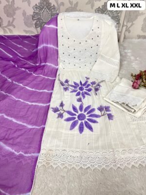 Alternative view of Pure Cotton Shifli Fabric Party Wear Dress With shiffon lahariya Dupatta