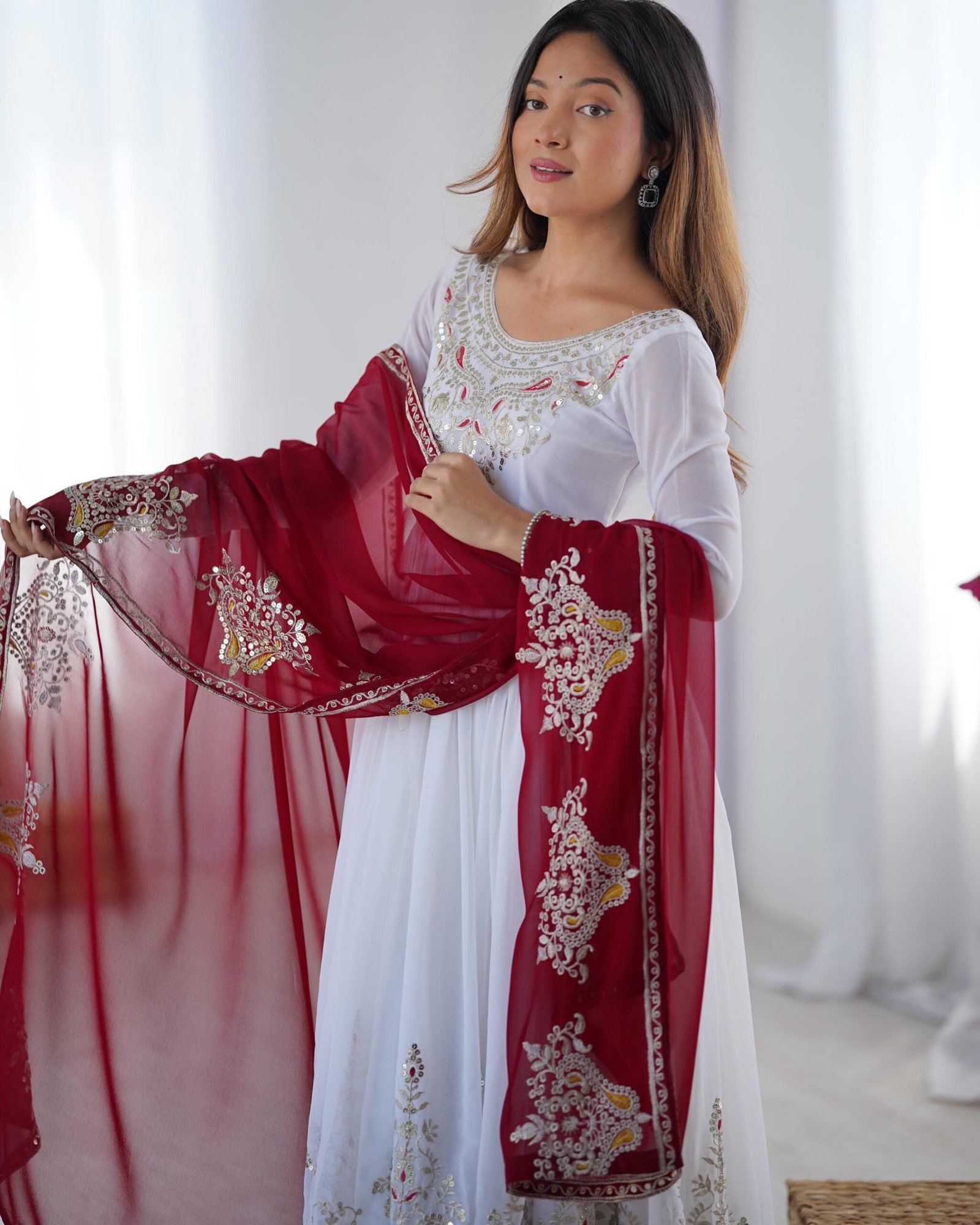 AK-5008 — "Elegant Embroidered Sequence Designer Anarkali Three Piece Set"