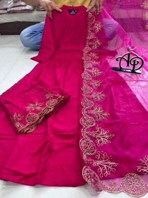 Alternative view of New Lunching Pure Cotton Silk Kurtipent With Orgenza Duppata Embroidery Work