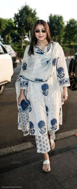 *Launching New  Đěsigner ANUSHKA Daily Or Office Wear Look Pure Cotton Top With Pent & Dupatta Set*