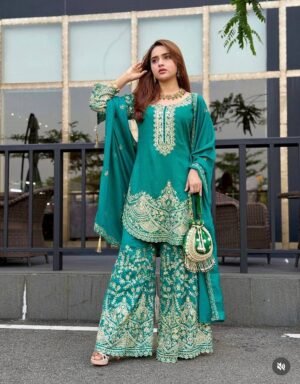 Launching New Design Trending Cinon Silk Top&Pent Palazzo&dupatta Reddy To Wear Look Designs