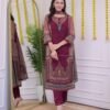 Featuring Rajhans Muslin Pakistani Suit which is beautifully decorated with digital prints and hand embroidery. It is absolutely perfect for your upcoming occasions, it is very easy breezy and comfortable.