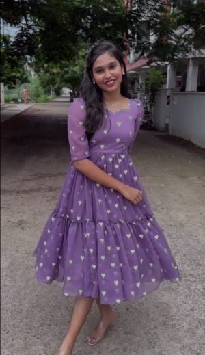 New Launching Purple Heart Shape Work Maxi Dress MC-1028