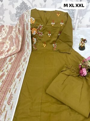 New CottoN Anarkali kurta set with Cotton Pant & Malmal Dupatta with tier pattern