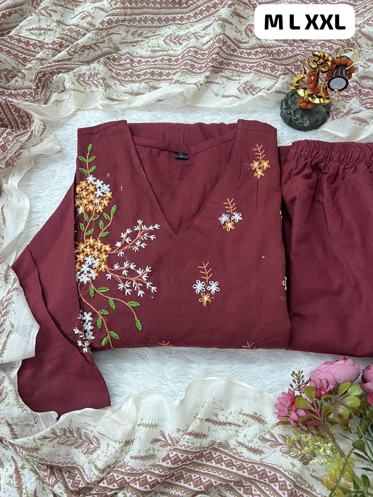 New CottoN Anarkali kurta set with Cotton Pant & Malmal Dupatta with tier pattern - Image 4