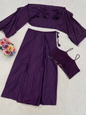 Alternative view of 🌺Designer Fancy indo-Western Style Heavy Crep Silk Fabric Sequins Embroidery Work Shrug , With Choli And Draped Skirt western outfit for the trendy wedding season