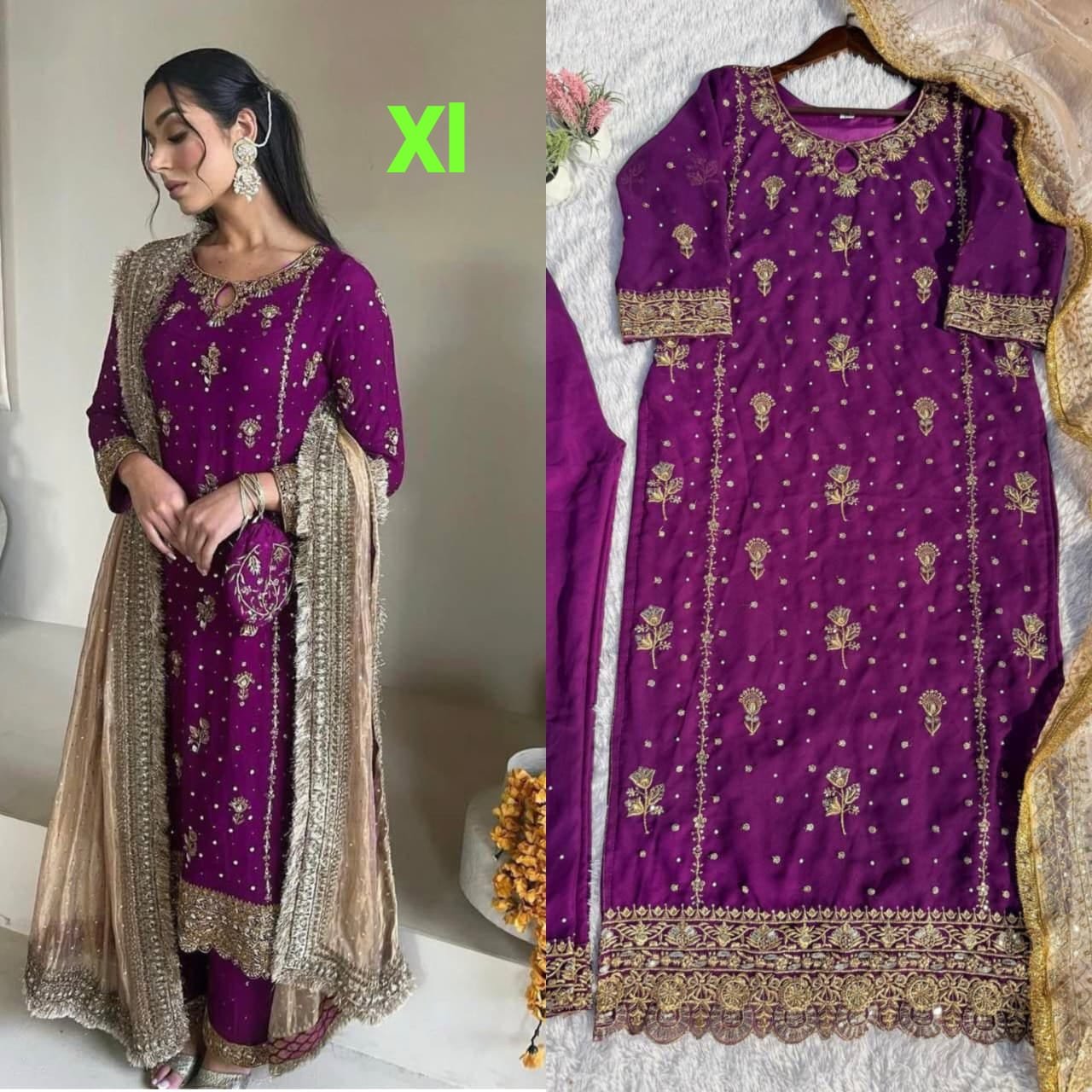 DESIRABLE FANCY FAUX GEORGETTE WITH SEQUENCE EMBROIDERED AND ORIGINAL MOTTI HANDMADE WORK TOP AND PENT WITH DUPATTA 3 COLOUR - Image 4