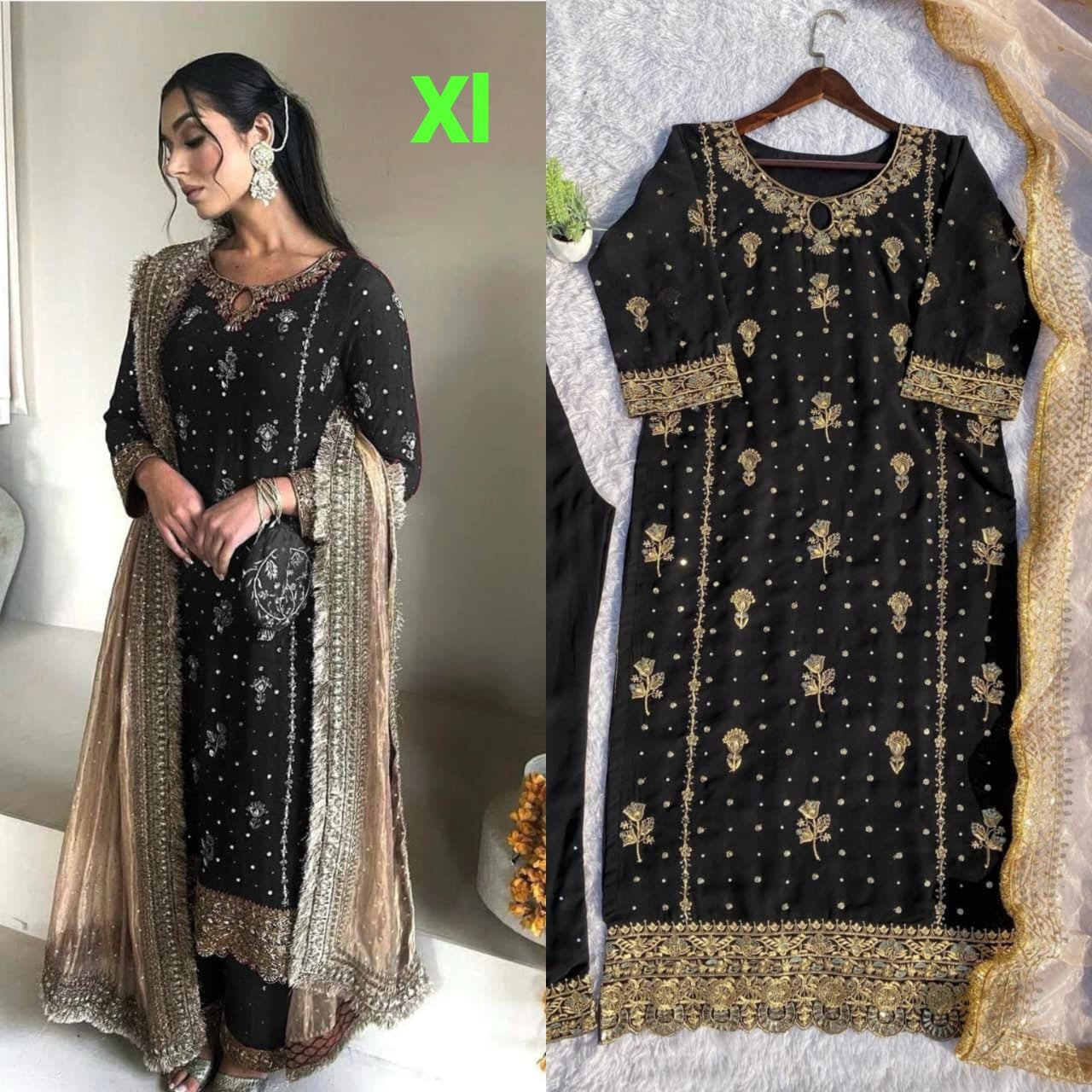 DESIRABLE FANCY FAUX GEORGETTE WITH SEQUENCE EMBROIDERED AND ORIGINAL MOTTI HANDMADE WORK TOP AND PENT WITH DUPATTA 3 COLOUR - Image 2