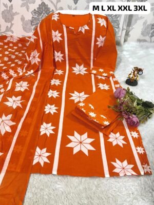 Presenting Beautiful Heavy quality cotton Fabric designer festive wear straight style kurti with pattern pant