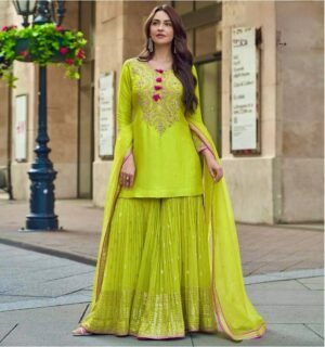 NEW DESIGNER HEAVY FUAX GEORGETTE SHARARA SUIT SET