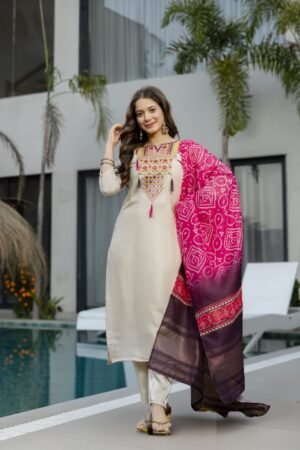 WOMEN PURE VISCOSE SIMER SILK EMBROIDERED KURTA SET