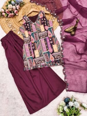 Alternative view of Step into elegance with our latest collection,. Crafted from premium modal sat in fabric, this kurti set offers a luxurious feel and graceful fall.
