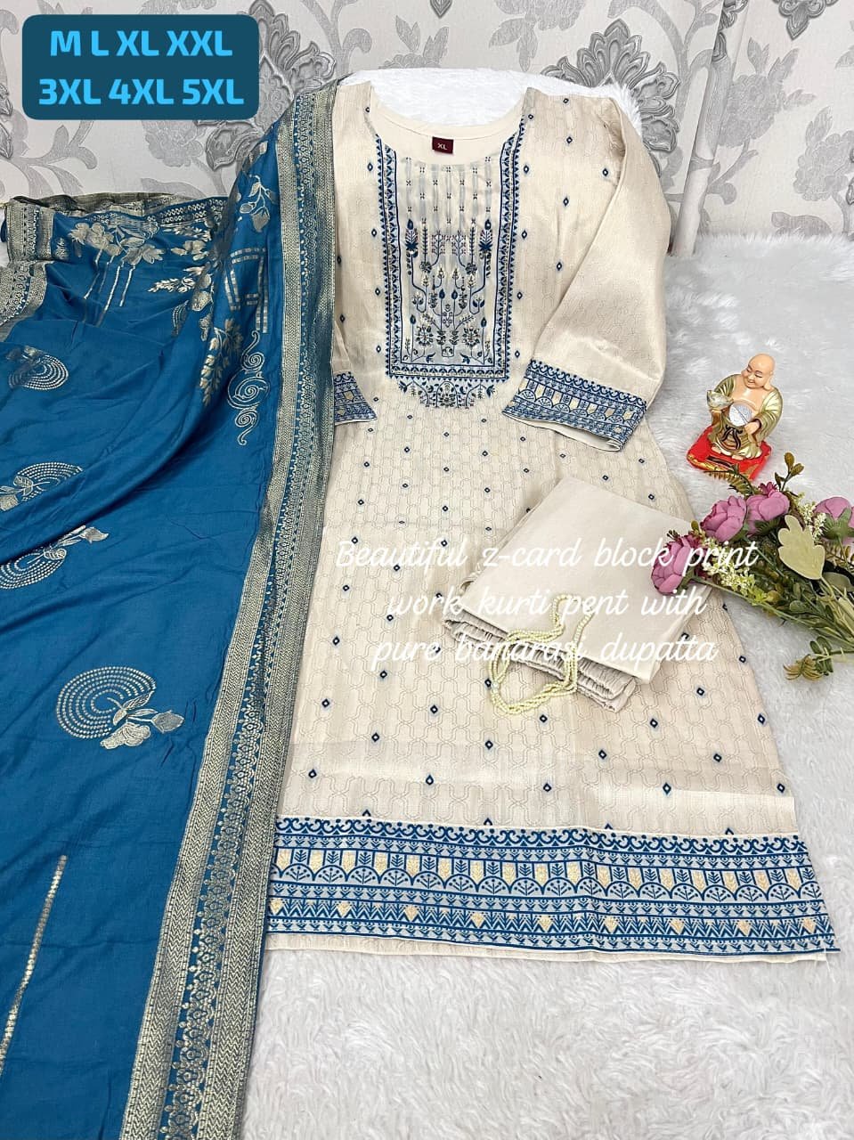 Look straight out of a dreamy movie set as you turn around and walk in this elegant SImmer jaquard silk (attached fully silk inner) hand premium work suit.. the perfect blend of traditional wear and chic design - Image 4