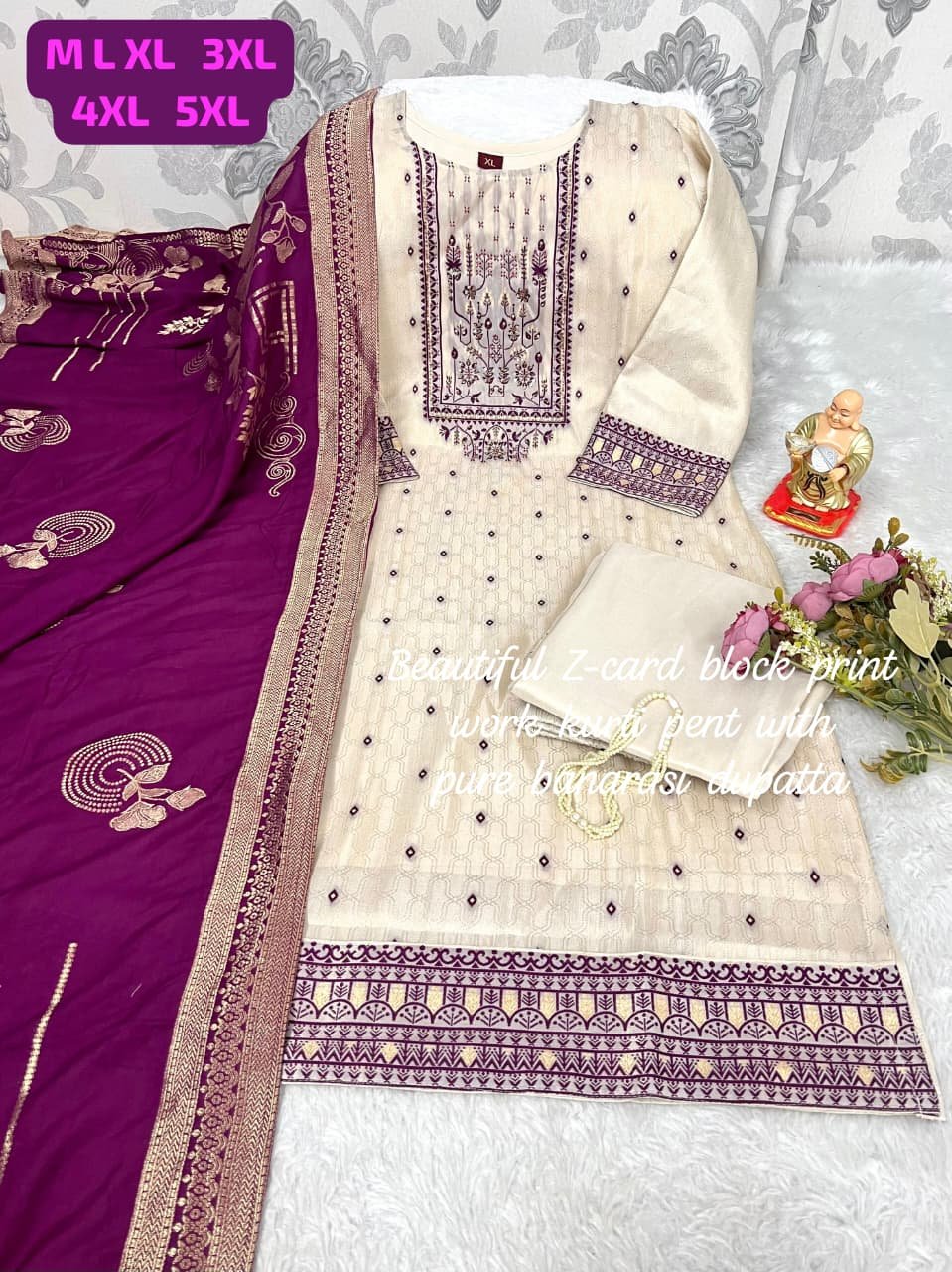 Look straight out of a dreamy movie set as you turn around and walk in this elegant SImmer jaquard silk (attached fully silk inner) hand premium work suit.. the perfect blend of traditional wear and chic design - Image 3