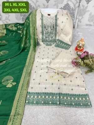 Alternative view of Look straight out of a dreamy movie set as you turn around and walk in this elegant SImmer jaquard silk (attached fully silk inner) hand premium work suit.. the perfect blend of traditional wear and chic design